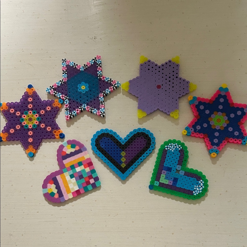 Colorful Perler Bead Star and Heart Set